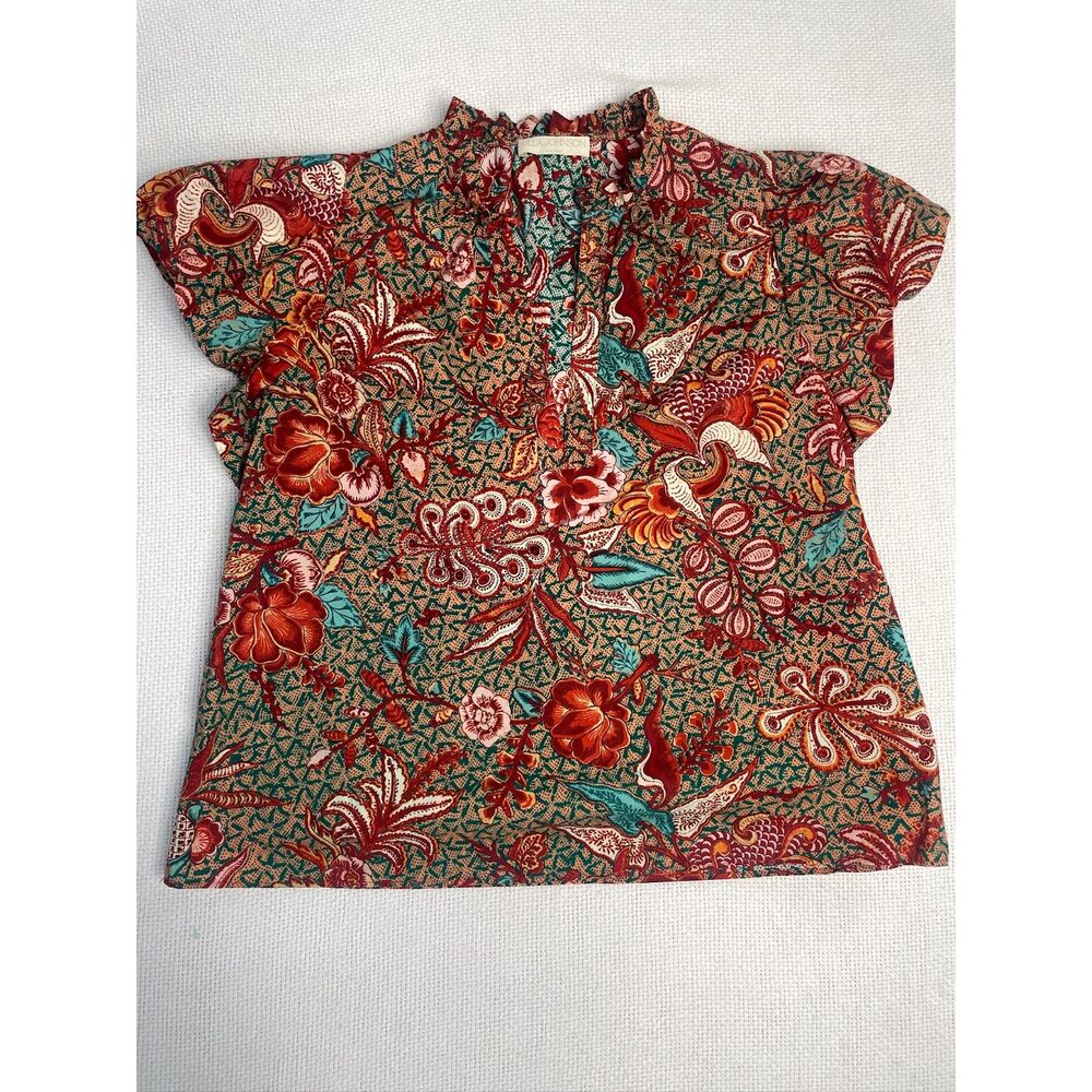 Ulla Johnson Floral Ruffle Neck Flutter Sleeve Blouse Women's Small Boho Top